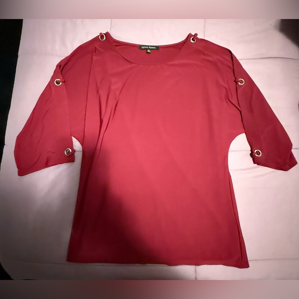 Lynn Ryan Dark Pink Blouse with peekaboo sleeves and silver grommets